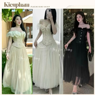   Có Bigsize  SET MAXI ÁO GẤM CÁNH TIÊN ĐÍNH NƠ ĐÁ PHỐI CHÂN VÁY LƯỚI DÀI KIEUPHAM.SHOP 