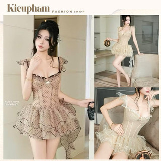  Váy MiniDress Tơ Chấm Bi Cánh Tiên Cúp Ngực Dáng Ngắn Tầng Bồng Đi Tiệc Kieupham.shop 
