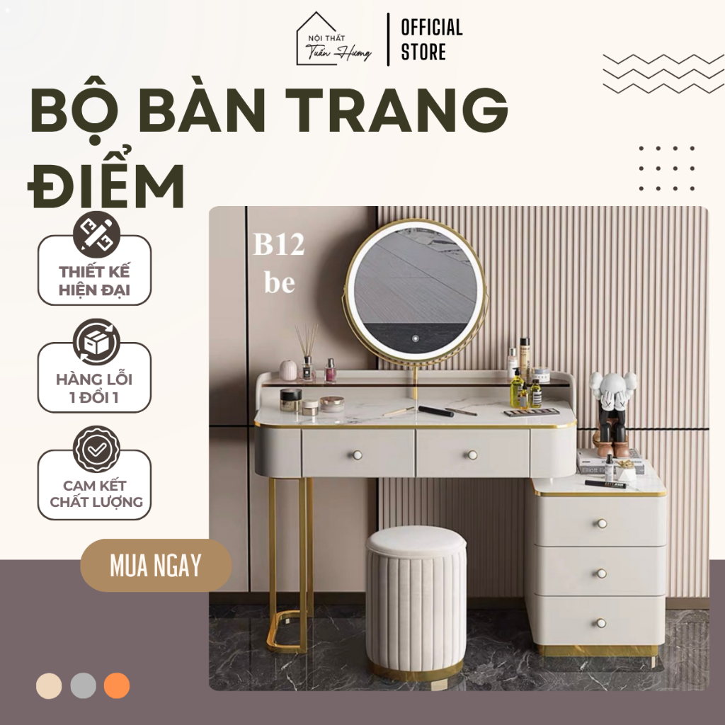 [B12] Bàn trang điểm nhập khẩu, bàn trang điểm có kệ kính, bàn trang điểm gương cố định