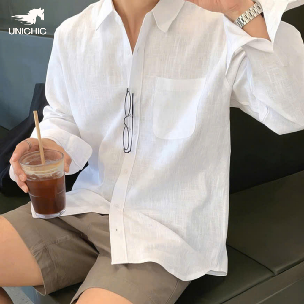 Áo Sơ Mi Nam Trắng Dài Tay Vải Linen & Oxford Premium Thấm Hút Tốt, Chống Nhăn,Tôn Dáng Unichic ASML