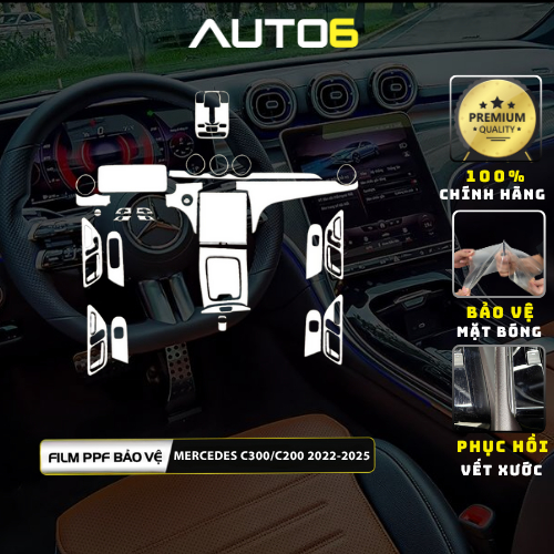 MERCEDES C200 2022-2025 AVANTGARDE: Film PPF dán xe Trong suốt, chống xước và che mờ vết xước nội th
