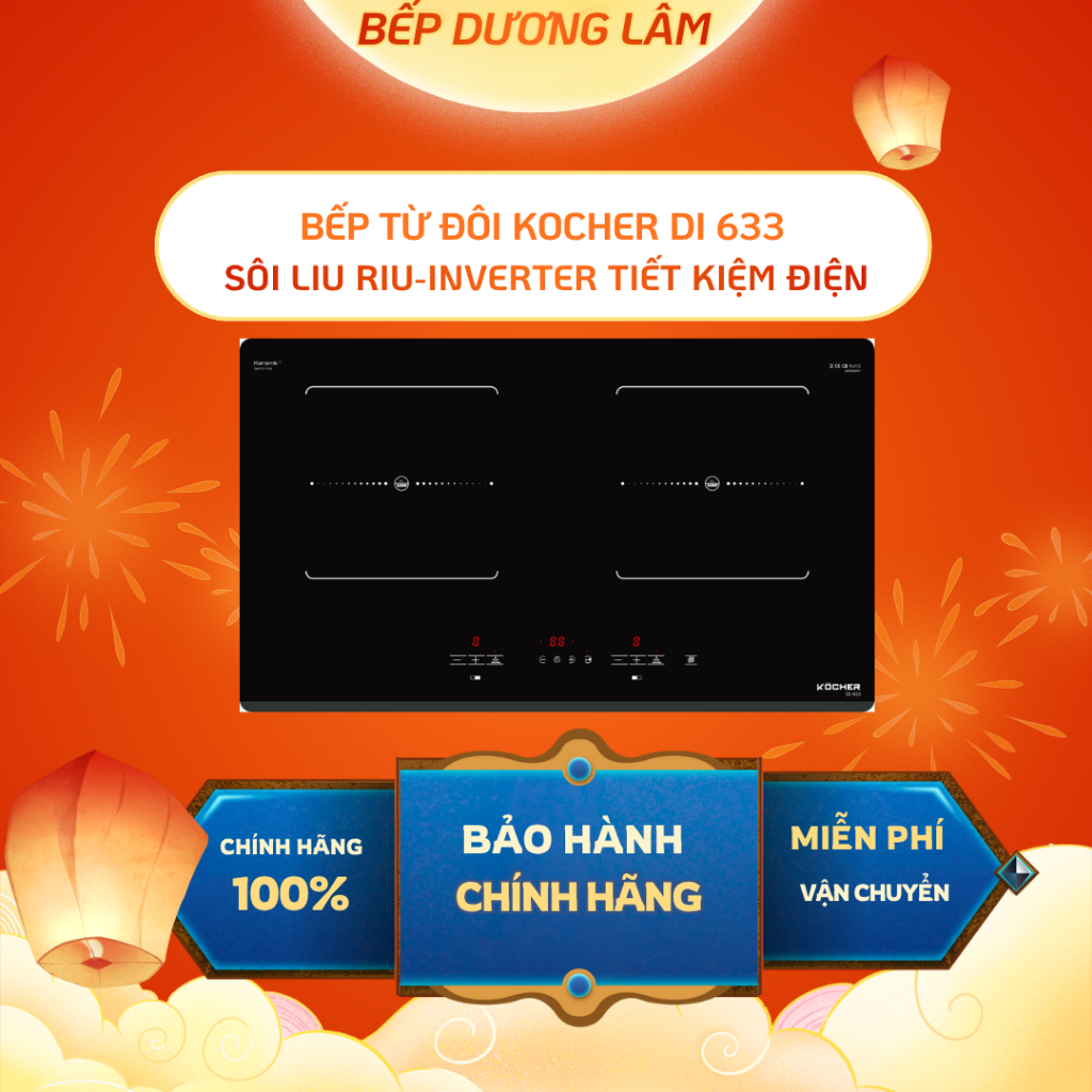 Bếp từ đôi Kocher DI 633 ✅ Bếp điện từ Inverter - Bếp từ âm chính hãng - Bảo hành chính hãng 3 năm