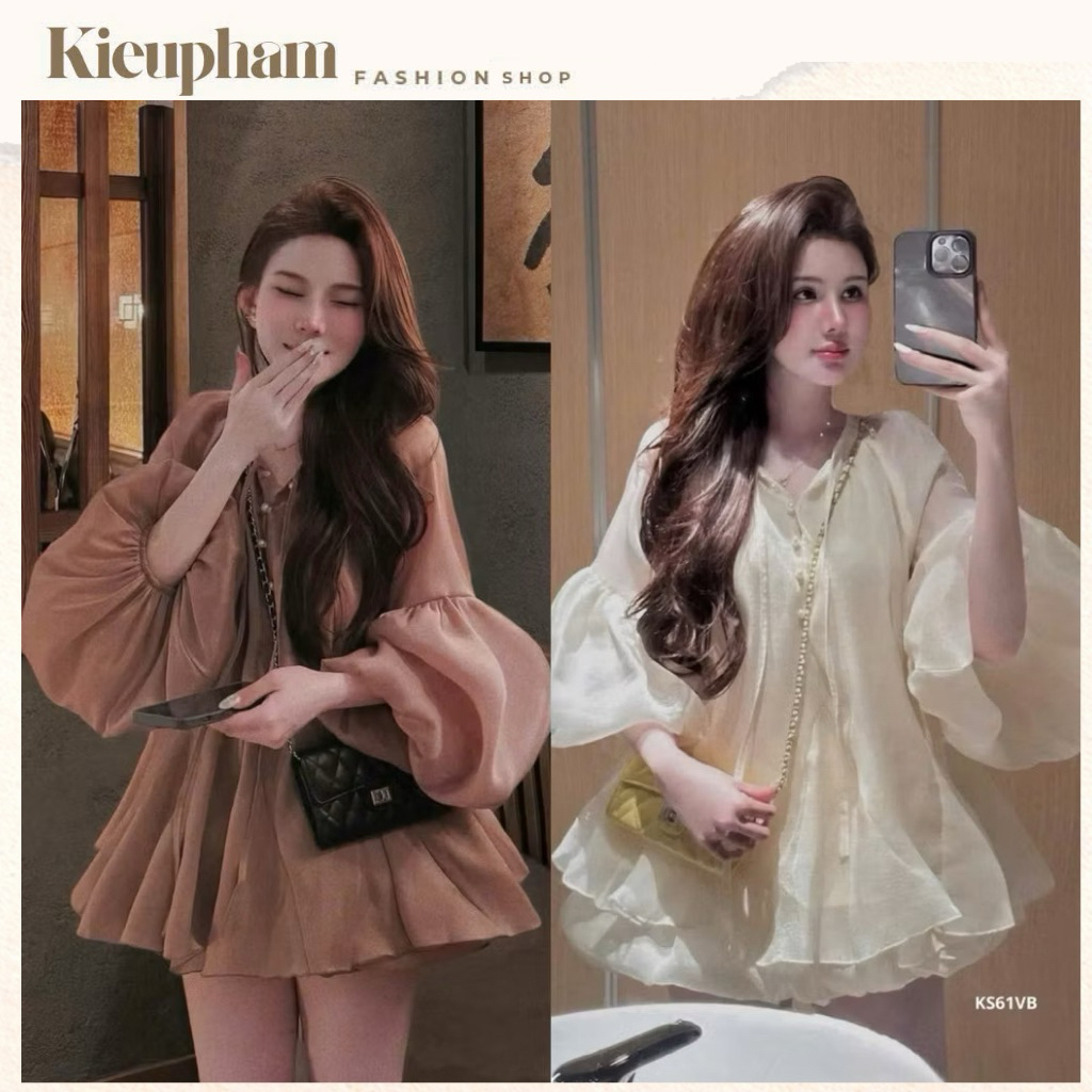 Set Áo Tơ Babydoll Tay Phồng Bí Form Giấu Quần Kèm Váy Ngắn Kieupham.shop