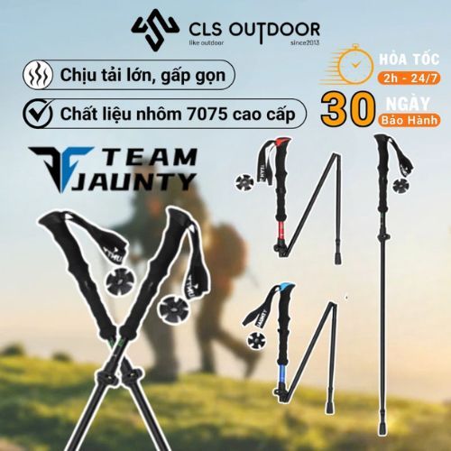 Gậy Trekking Chống Trượt Chính Hãng Team Jaunty, Gậy Leo Núi Gấp Gọn Chịu Lực Tốt Chất Liệu Nhôm