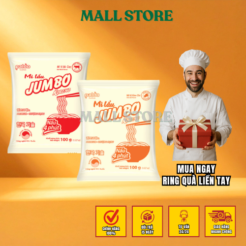 MÌ LẨU KORENO JUMBO ( 80 Gói )  – VỊ KIM CHI & BÒ CAY – GÓI 100G – MÌ HÀN QUỐC CHÍNH HÃNG