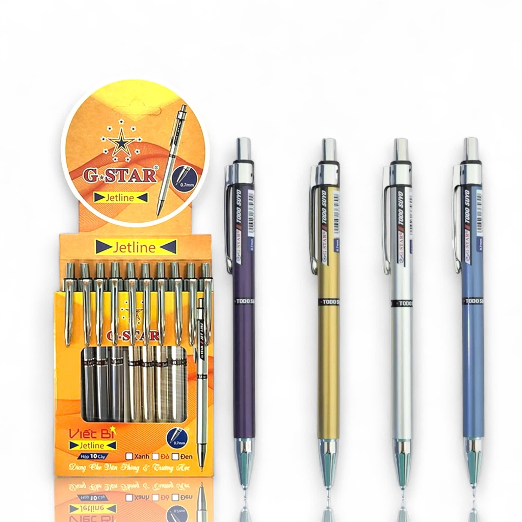 HỘP 12 Cây Viết Bi Bấm Todo Suyo Ngòi Bi 0.7mm, Mực Xanh Của Đức, Mực Đều, Viết Êm Trơn, Bút bi G-St