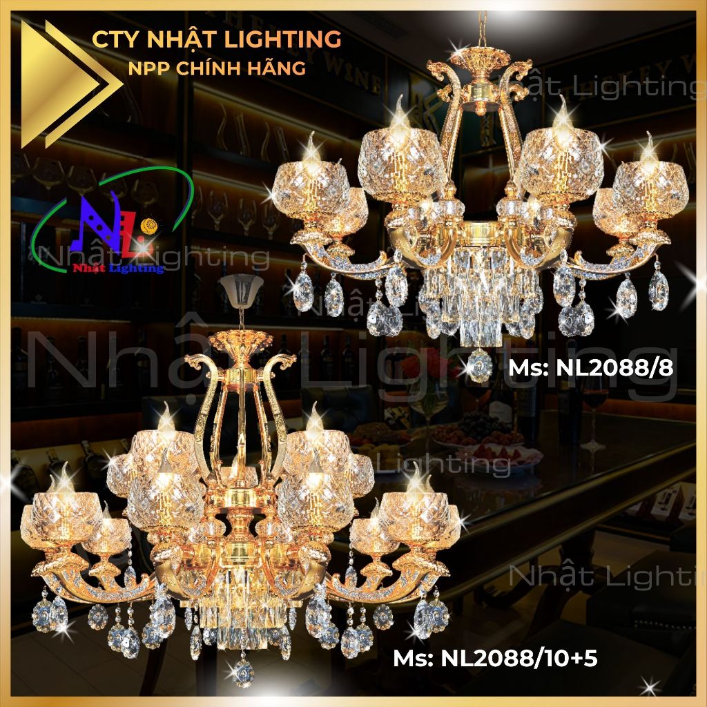 [CTY Nhật Lighting] Đèn chùm nến pha lê cao cấp NL2088/8, 2088/10+5 đẳng cấp cho không gian của bạn