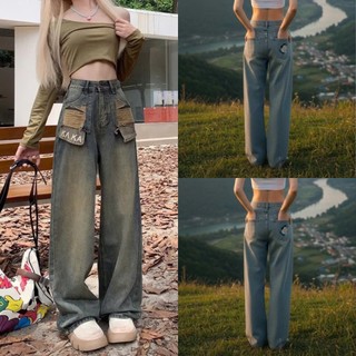  Quần bò ống rộng nữ cạp cao quần jeans ống rộng lưng cao vải bò dày đẹp dáng suông phong cách Hàn Quốc 