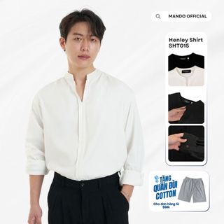  Áo sơ mi cổ tàu Henley-Shirt vải chéo hàn chống nhăn Oversized phong cách Hàn Quốc MANDO KOREA Menswear - SHT015 