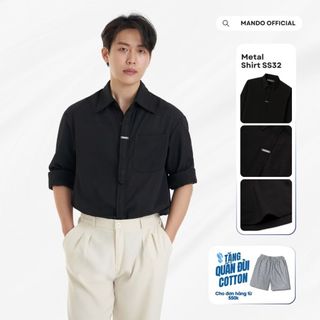  Áo Sơ Mi Metal-Shirt Giấu Cúc Tag Logo Kim Loại Oversized MANDO KOREA Phong Cách Hàn Quốc Menswear - SHT032 