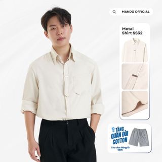  Áo Sơ Mi Metal-Shirt Giấu Cúc 6 Màu Tag Logo MANDO Kim Loại Oversized MANDO KOREA - BSHT032 