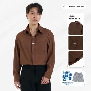  Áo Sơ Mi Giấu Cúc Tag Logo Kim Loại Nhiều Màu Metal-Shirt Oversized MANDO KOREA Menswear Phong Cách Hàn Quốc - NSHT032 
