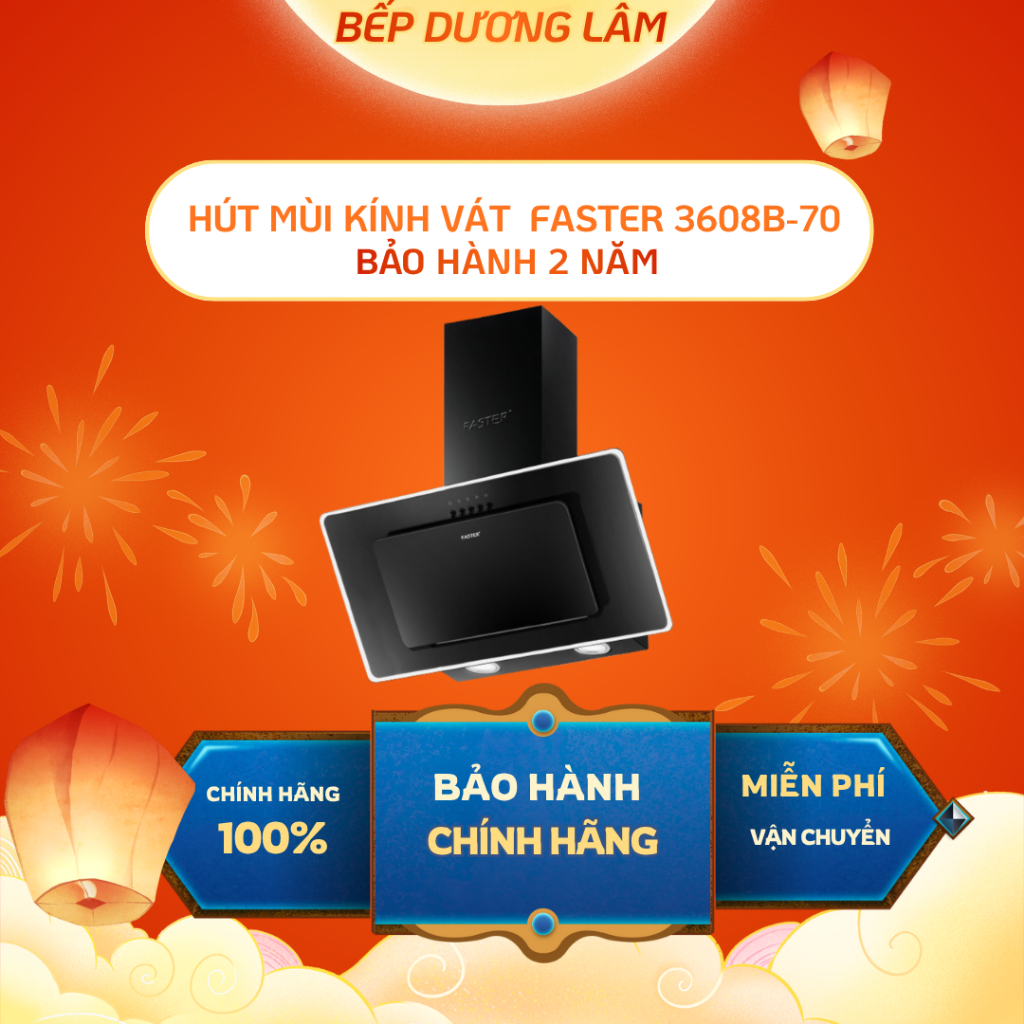 ✅ Máy hút mùi kính vát nghiêng Faster FS 3608B ✅ Hút êm, động cơ siêu khỏe, bảo hành chính hãng 2 năm