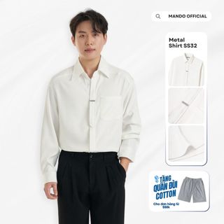  Áo Sơ Mi Metal-Shirt Giấu Cúc Tag Logo Kim Loại Nhiều Màu Oversized MANDO KOREA Menswear Phong Cách Hàn Quốc - SHT032 