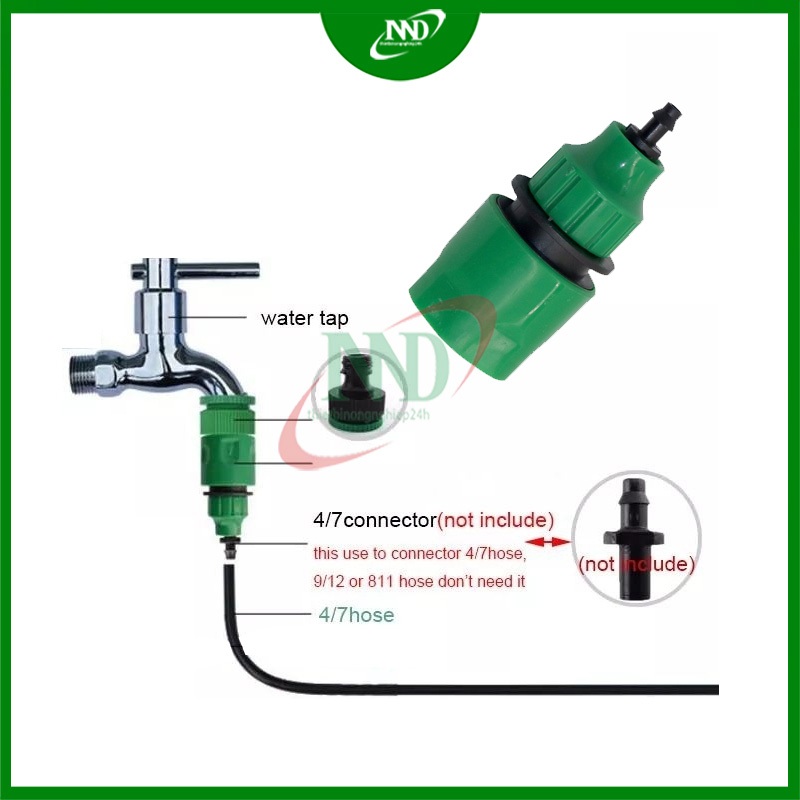 Combo 2 Đầu nối nhanh ren 21mm 27mm ra đầu nối nhanh 6mm , Khớp nối nhanh đực nối vòi nước ren 21 27