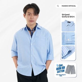  Áo Sơ Mi Striped-Oxford Shirt Xanh Kẻ Sọc Oversized Phong Cách Hàn Quốc MANDO KOREA Menswear -  SHT048 