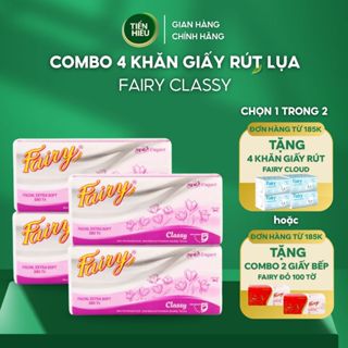  Combo 4 Gói Khăn Giấy Rút Lụa Fairy Classy Cao Cấp 100% Gỗ Tự Nhiên An Toàn Siêu Mềm Mại Thấm Hút Nhanh 280 Tờ 