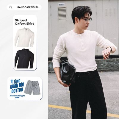 Áo thun dài tay cổ Henley chất liệu thun xước đặc biệt MANDO Menswear TEE005