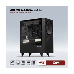 Case VSP X09 Black – 365x200x426mm, Hông trong suốt, Fan tùy chọn, USB3.0/2.0, HDD/SSD, Nguồn dưới d