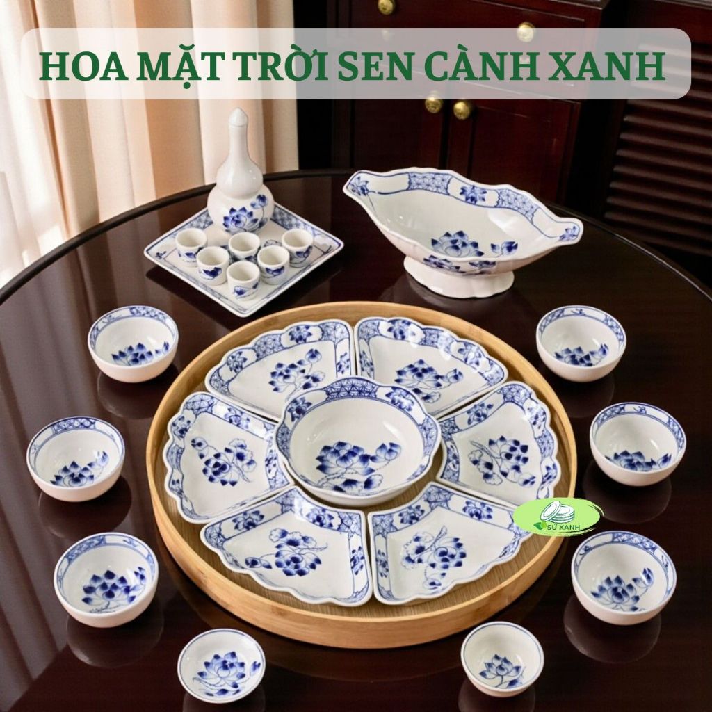 Bộ bát cúng gia tiên gốm sứ bát tràng,bộ bát đĩa hoa mặt trời, bát đĩa thờ cúng,bát đĩa thắp hương S