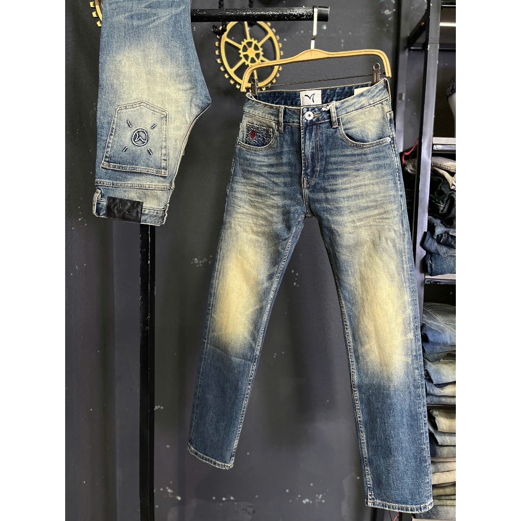[K3 STORE][Jean Denim Guangzhou-0410]Quần Jean Nam Dài Màu Xanh Was RETRO Phủ Đồng Mẫu Mới  J4010