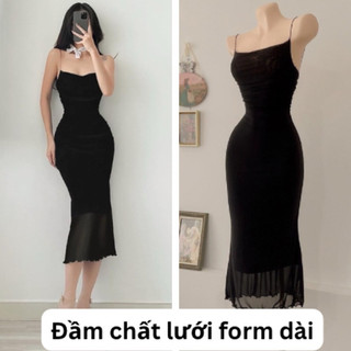 Đầm đỏ 2 dây ôm body nữ form ngắn xẻ đùi có tăng đơ điều chỉnh may 2 lớp chất lưới màu đỏ mặc Noel Tết đi chơi đi tiệc
