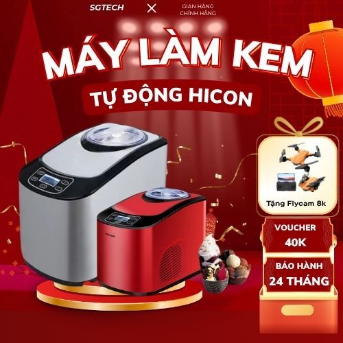 Máy Làm Kem Tươi Gia Đình Hicon - Dung tích 1.5L, Máy Làm Kem Tự Động Làm Lạnh, Làm Kem Nhanh Chóng