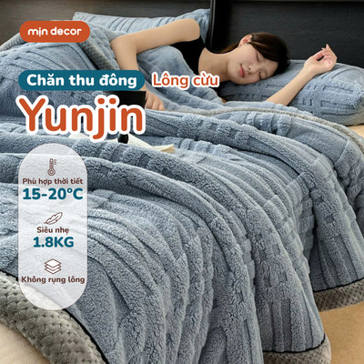 Chăn Lông Cừu Yunjin Mịn Decor, Chăn Lông 2mx2m2  Cân Nặng 1,8kg, Mền Đắp Thu Đông 15-20°C, Không Rụng Lông
