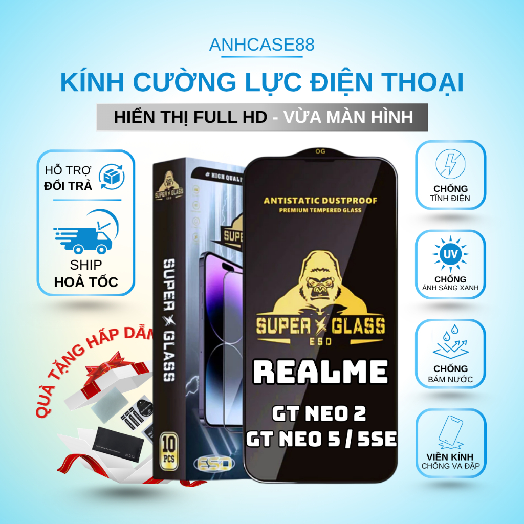 Kính cường lực cho Realme GT Neo 2, GT Neo 5, GT Neo 5 SE  KINGKONG Super Glas Full Màn Cao Cấp, Siê