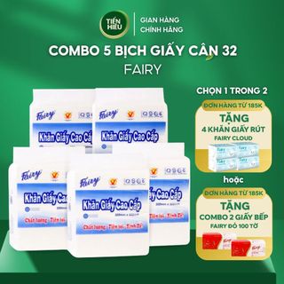 Combo 5 Bịch Giấy Cân 32 Fairy Khổ 320 x 320mm 2 Lớp Mềm Dai Thấm Hút Nhanh Cao Cấp Đa Năng Tiết Kiệm 540 Tờ 
