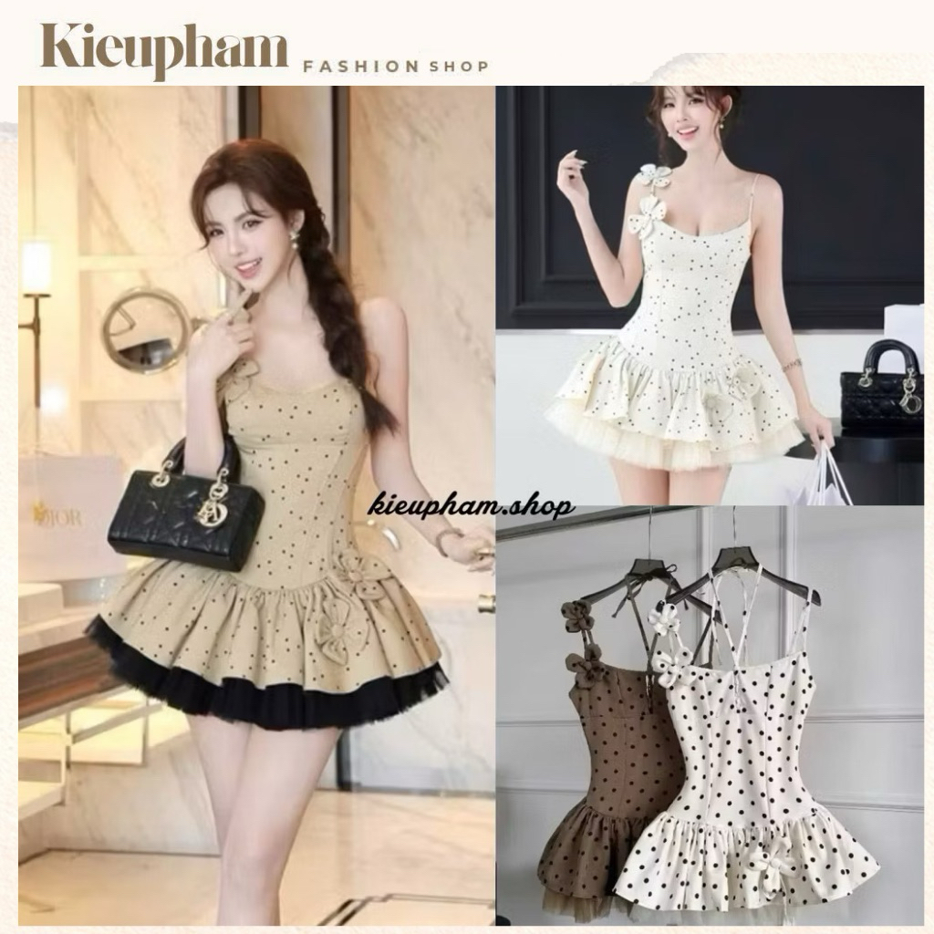 Váy Ngắn Thiết Kế “Hoa 3D” Corset Chấm Bi Tùng Lưới Xoè by Kieupham.shop