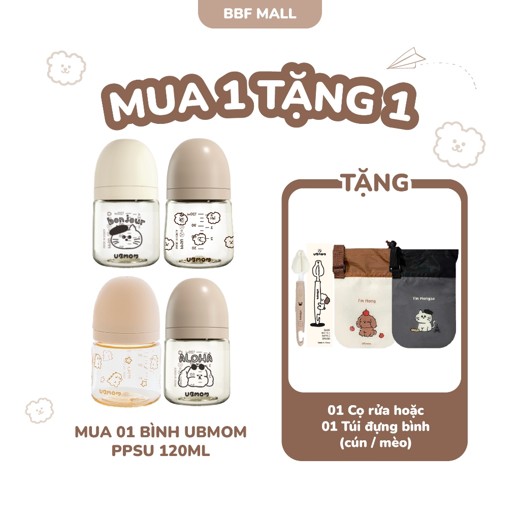 Bình Sữa PPSU UBMOM 120ml/200m/280ml – Chống Sặc, Chống Đầy Hơi, An Toàn Cho Trẻ Sơ Sinh, Họa Tiết Đ