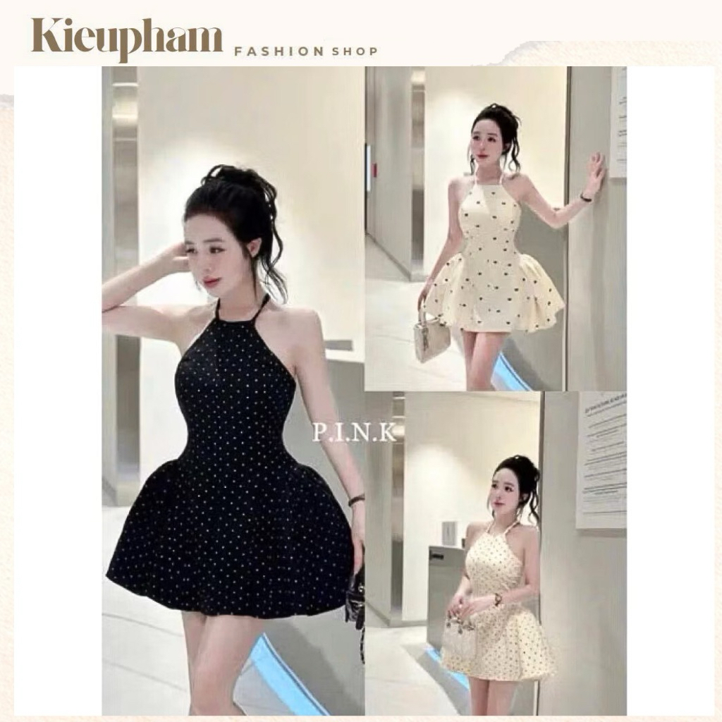 Đầm Yếm Chiết Eo Tùng Xoè Dáng Ngắn Hoạ Tiết Chấm Bi Basic Vibe Tiểu Thư Kieupham.shop