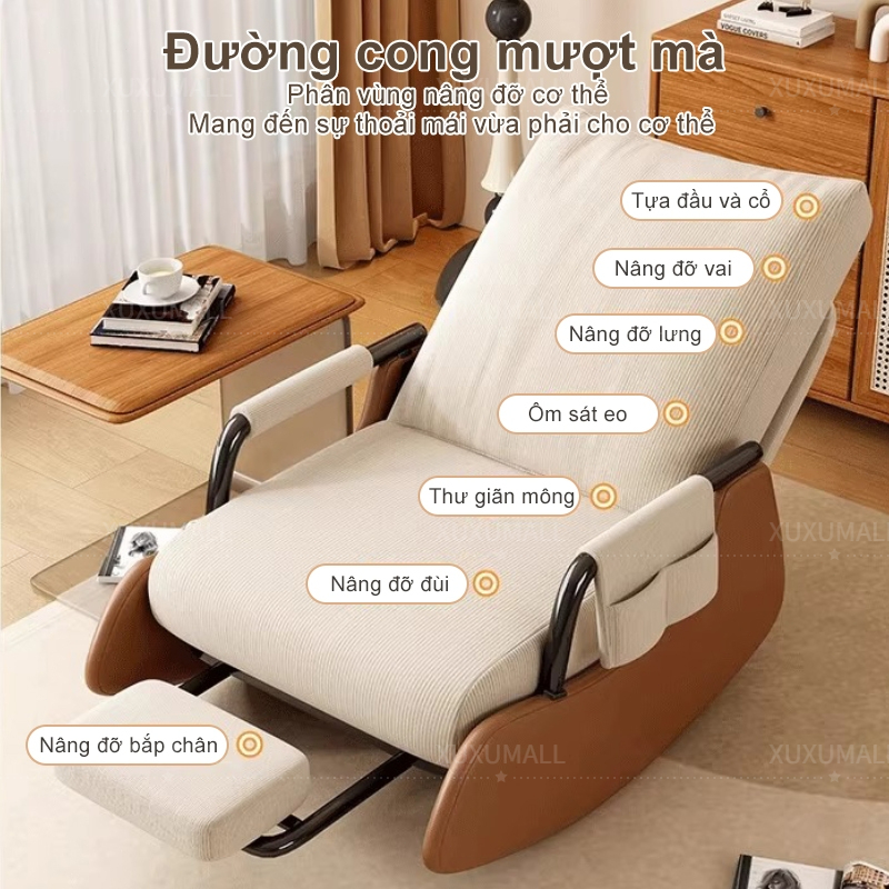 XUXU ghế bập bênh thư giãn gấp gọn hiện đại có bàn đạp Phù Hợp Phòng Khách Đọc Sách Làm Việc | BigBuy360 - bigbuy360.vn