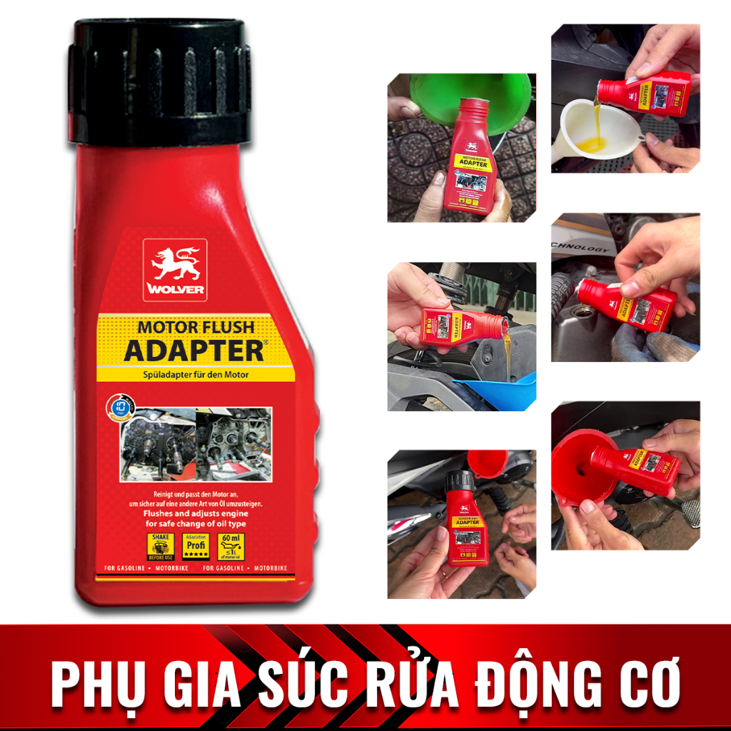 Súc nhớt - Súc động cơ Wolver Adapter 60mL dành cho xe máy - Wolver 60mL - Súc máy Wolver