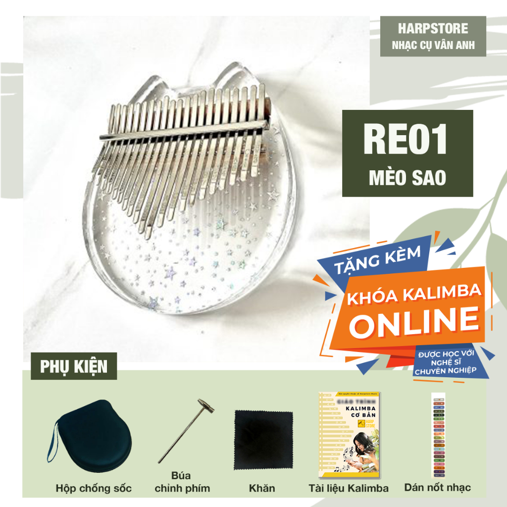 (TẶNG KHÓA KALIMBA ONLINE) Đàn Kalimba Trong Suốt 17 PHÍM 21 Phím- Tặng hộp chống sốc
