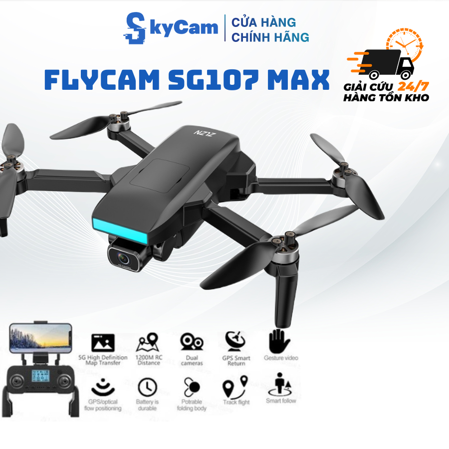 [THANH LÝ] Flycam SG107 MAX, Flycam có GPS, Tự động bay về, Động cơ không chổi than, Dung lượng pin 