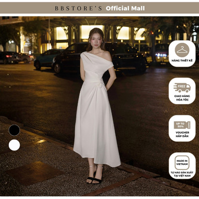 BBSTORE'S Đầm Xòe Tiệc Dài Trễ Vai Cotton Xốp Dập Cổ Xéo Kết Hoa 3D - D4564B