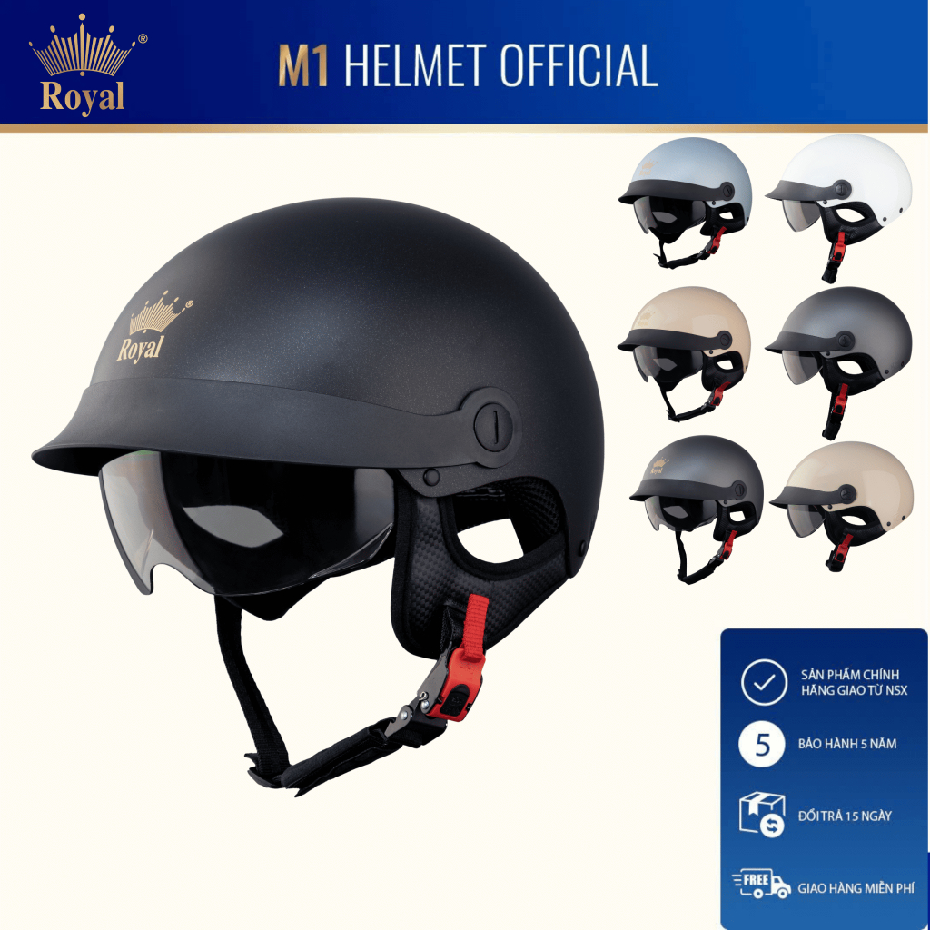 Mũ Bảo Hiểm Nửa Đầu Royal M163 Lưỡi Trai Đạt Chuẩn Đi Xe Máy, Phiên Bản Nâng Cấp Từ Royal M579 M1