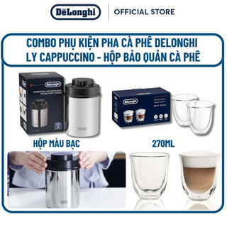 Combo phụ kiện pha cà phê DeLonghi – Ly thuỷ tinh + Hộp bảo quản cà phê
