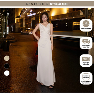   BBSTORE'S  Đầm Lụa Tiệc Dài Hai Dây Trễ Vai Lụa Tô Châu Đuôi Cá Rã Eo Nhún Vải - D4570A 
