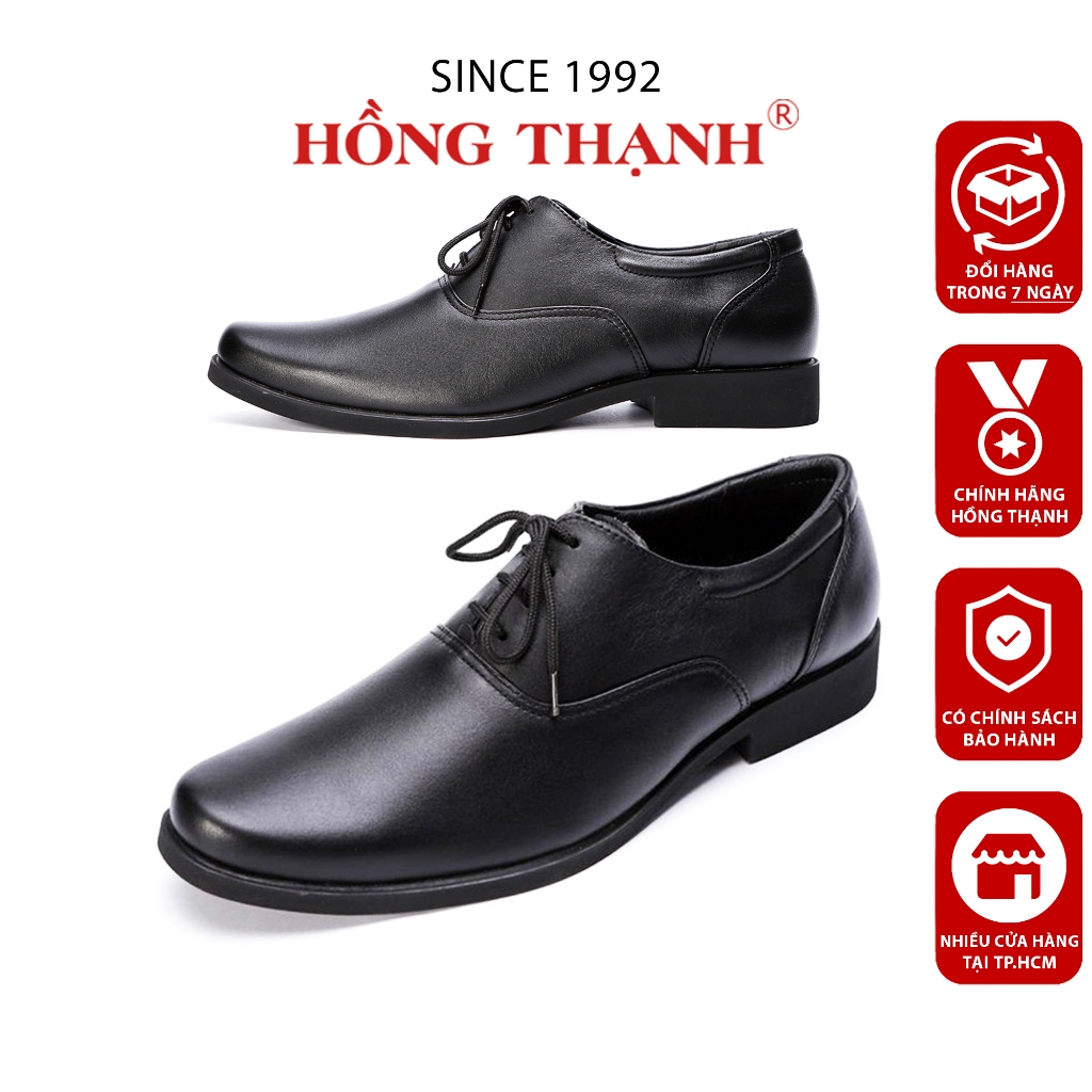 Giày Nam HỒNG THẠNH Giày Tây Nam Oxford Cột Dây Da Bò Màu Đen Cao Cấp Thanh Lịch - 0186