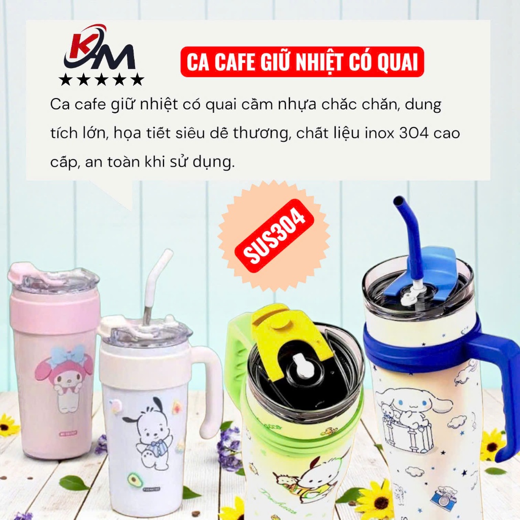 Cao cấp - Ly Quai Giữ Nhiệt có quai cầm dung tích 800ml -1200ml inox cao cấp an toàn tiện dụng
