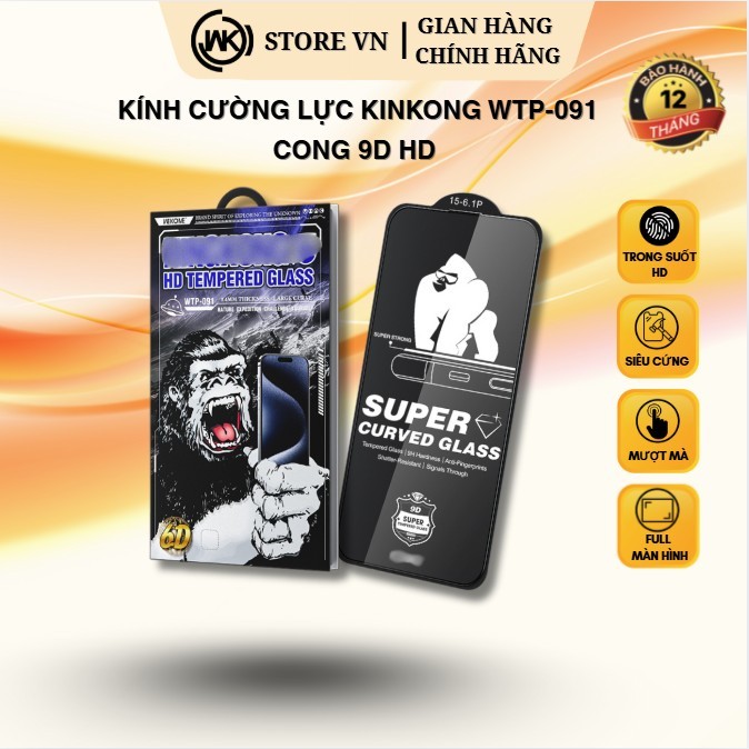 Kính cường lực WK 091 bền đẹp, cảm ứng mượt, hạn chế vân tay