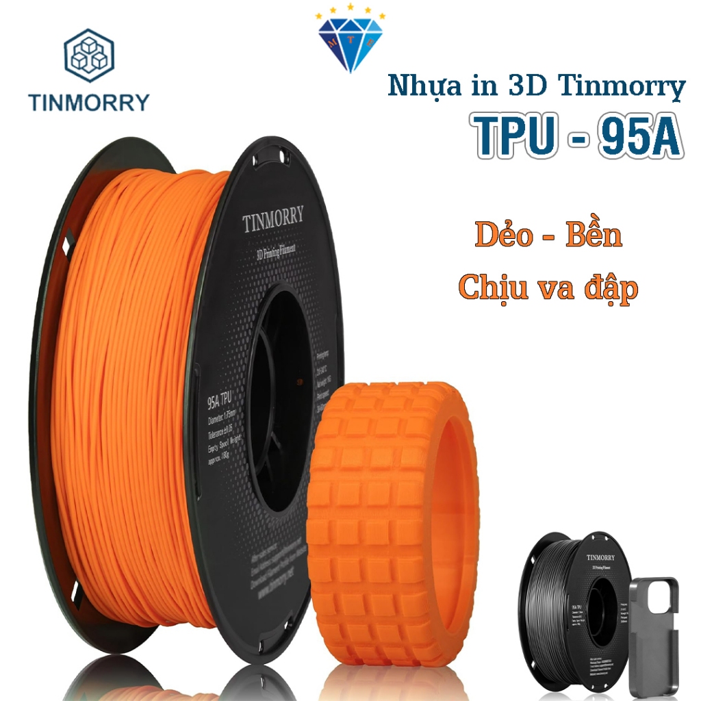 Nhựa in 3D TINMORRY TPU 95A  – Sợi dẻo đàn hồi cao, chịu va đập tốt, đường kính 1.75mm