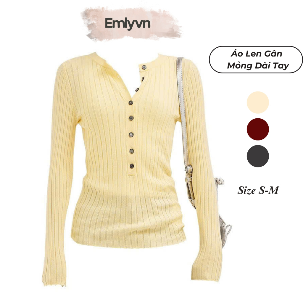 Áo Len Gân Mỏng Dài Tay Nữ EMLYVN, Áo Len Mỏng Mềm Co Giãn 4 Chiều Tôn Dáng Dễ Phối Đồ