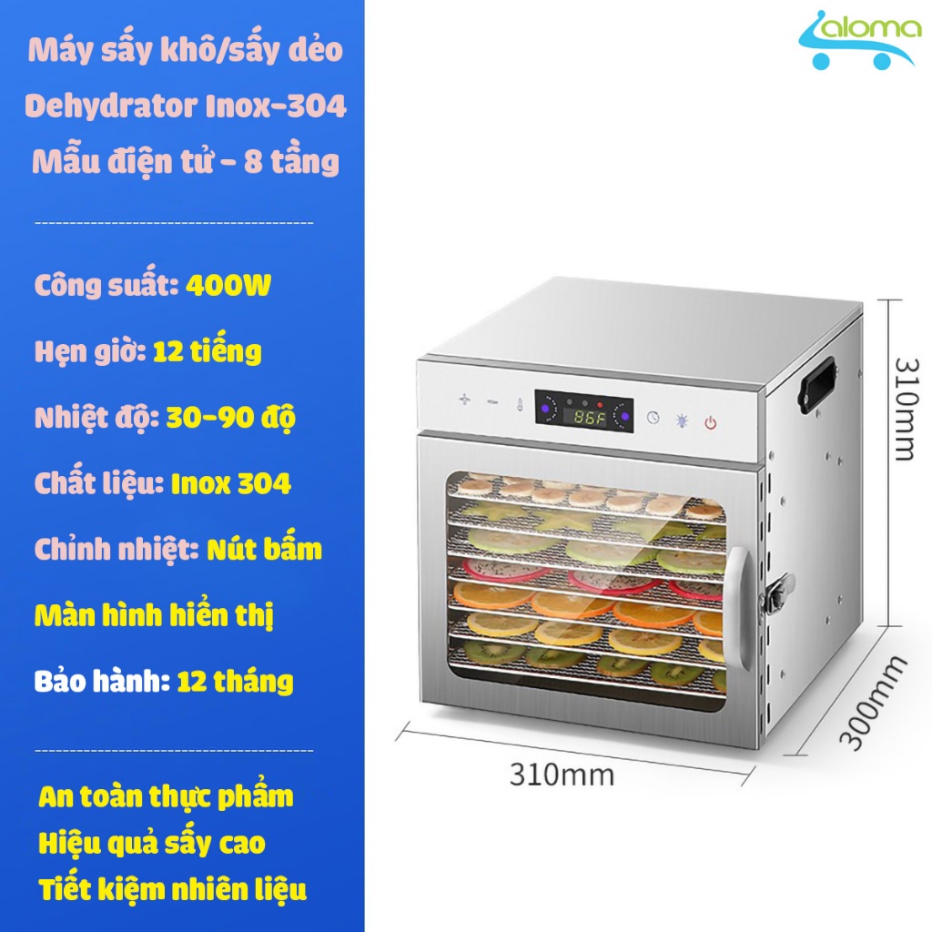 Máy Sấy Thực Phẩm Gia Đình Inox 304, Sấy Hoa Quả Trái Cây Thịt Cá, Có Màn Hình Hiển Thị
