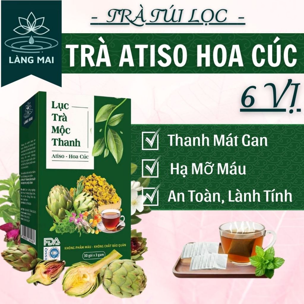 Trà Mát Gan Atiso Hoa Cúc - Làng Mai - 6 vị Mát Gan, Hạ Mỡ Máu, Men Gan Cao, Xơ Gan. Hộp 30 gói