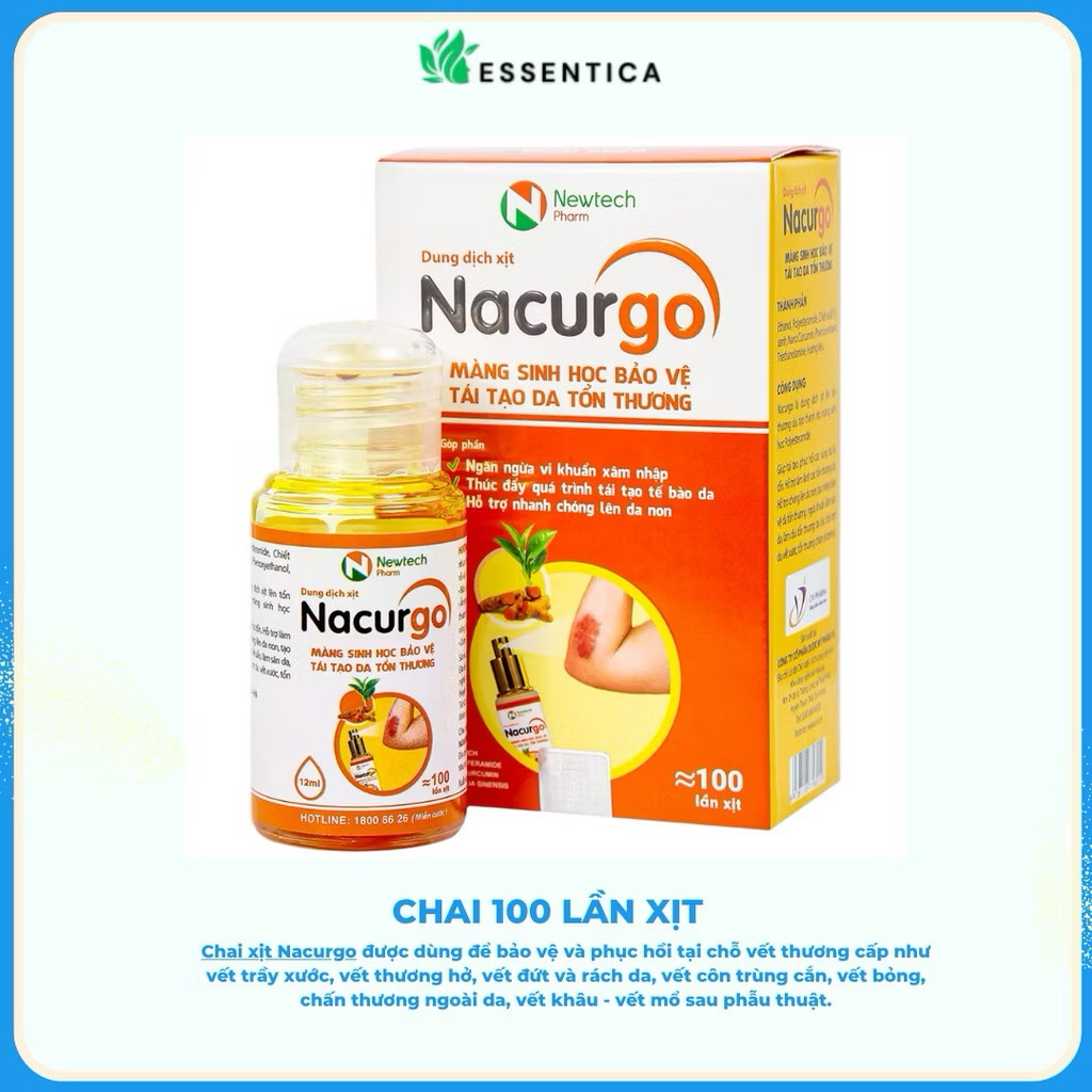 Dung dịch xịt Nacurgo Newtech tạo màng sinh học và bảo vệ da tổn thương (12ml)