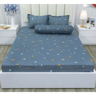 Bộ Ga Gối 3 Món Cotton Poly,Bọc Đệm 2–10cm, mẫu ngân hà